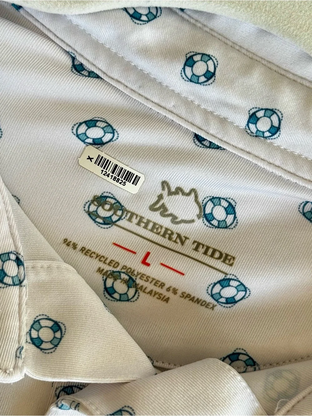 Southern Tide Classic Performance Polo Nautical Life Preserver Print, White – L